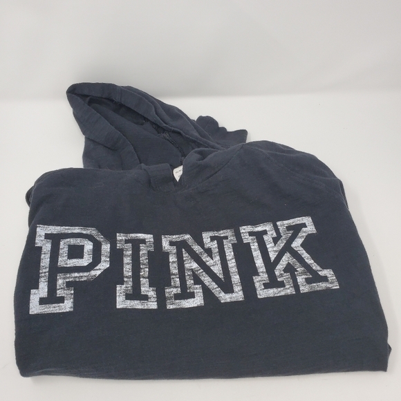 PINK VICTORIA'S SECRET BLACK LIGHTWEIGHT CROPPED HOODIE SWEATSHIRT WOMEN XS - Picture 7 of 13